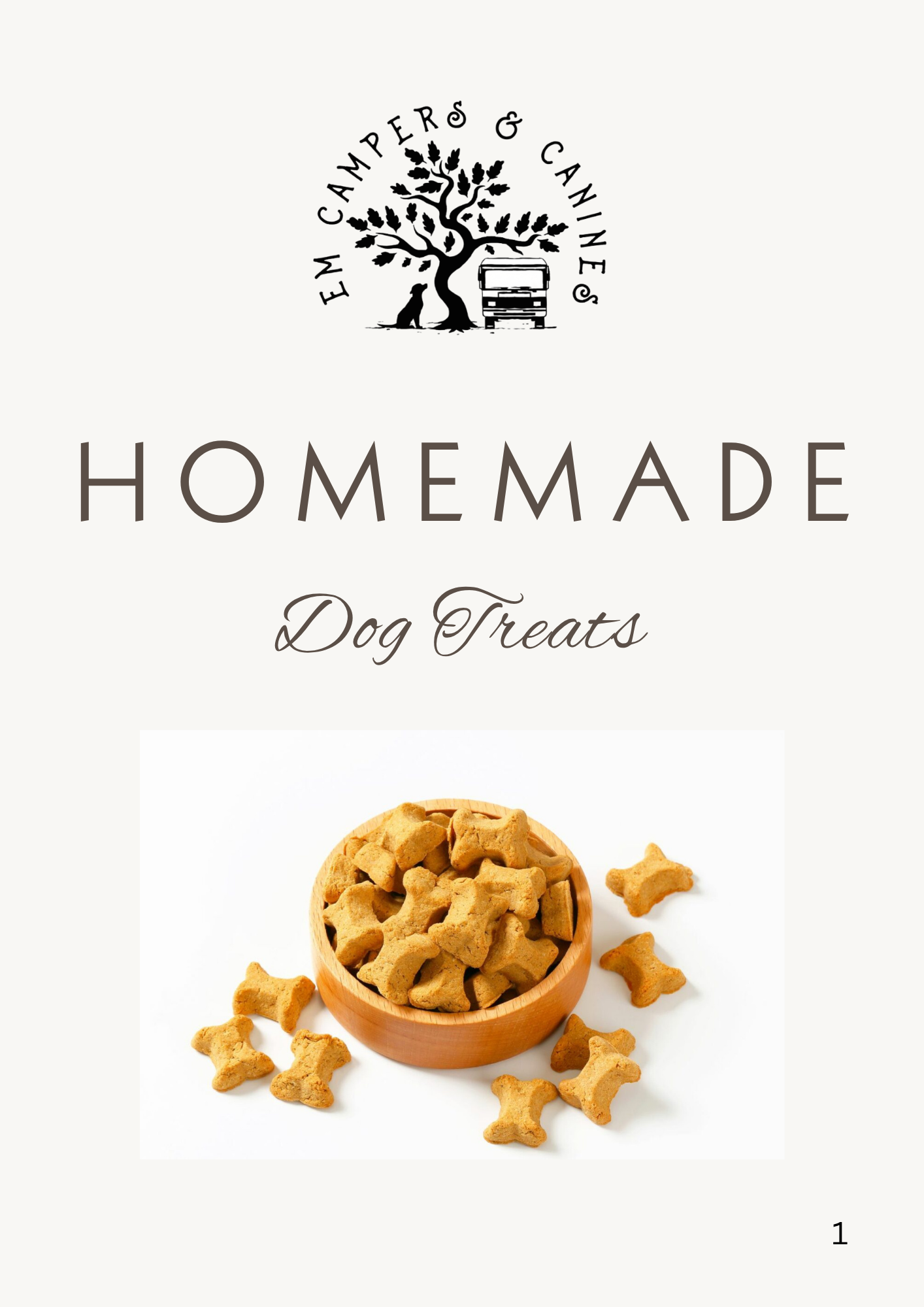 Bowl of homemade dog treats with 'Campers & Canines' logo on a white background